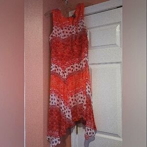 Chaps Orange Asymmetrical Sundress with Square Neck
